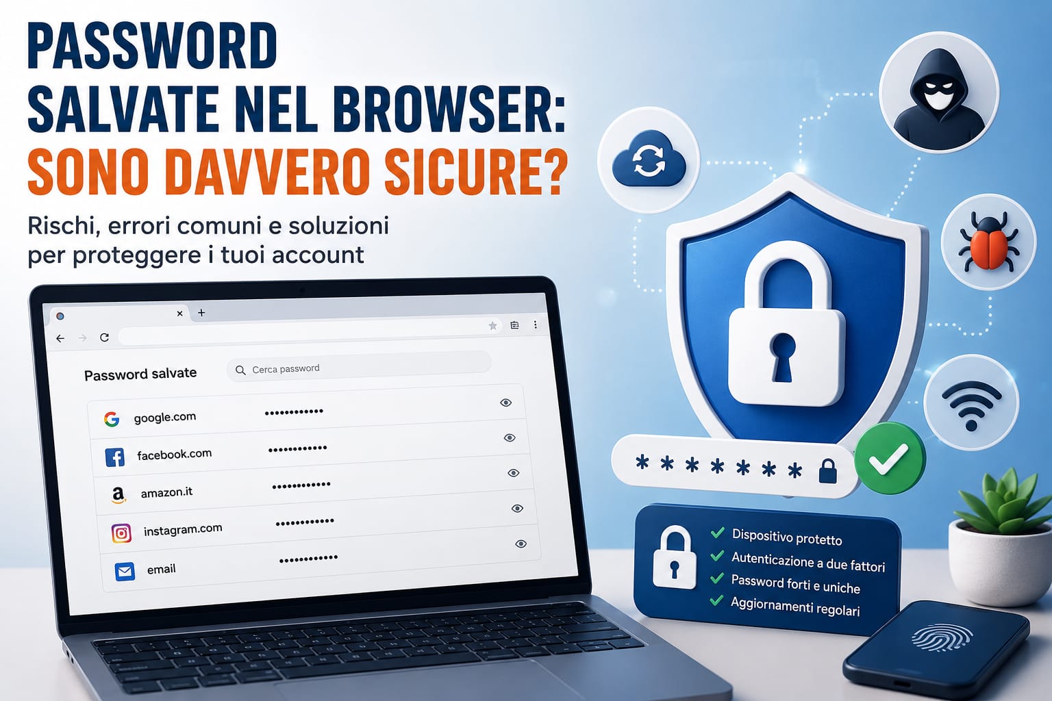 Smartphone con avviso di accesso sospetto e protezione account Facebook